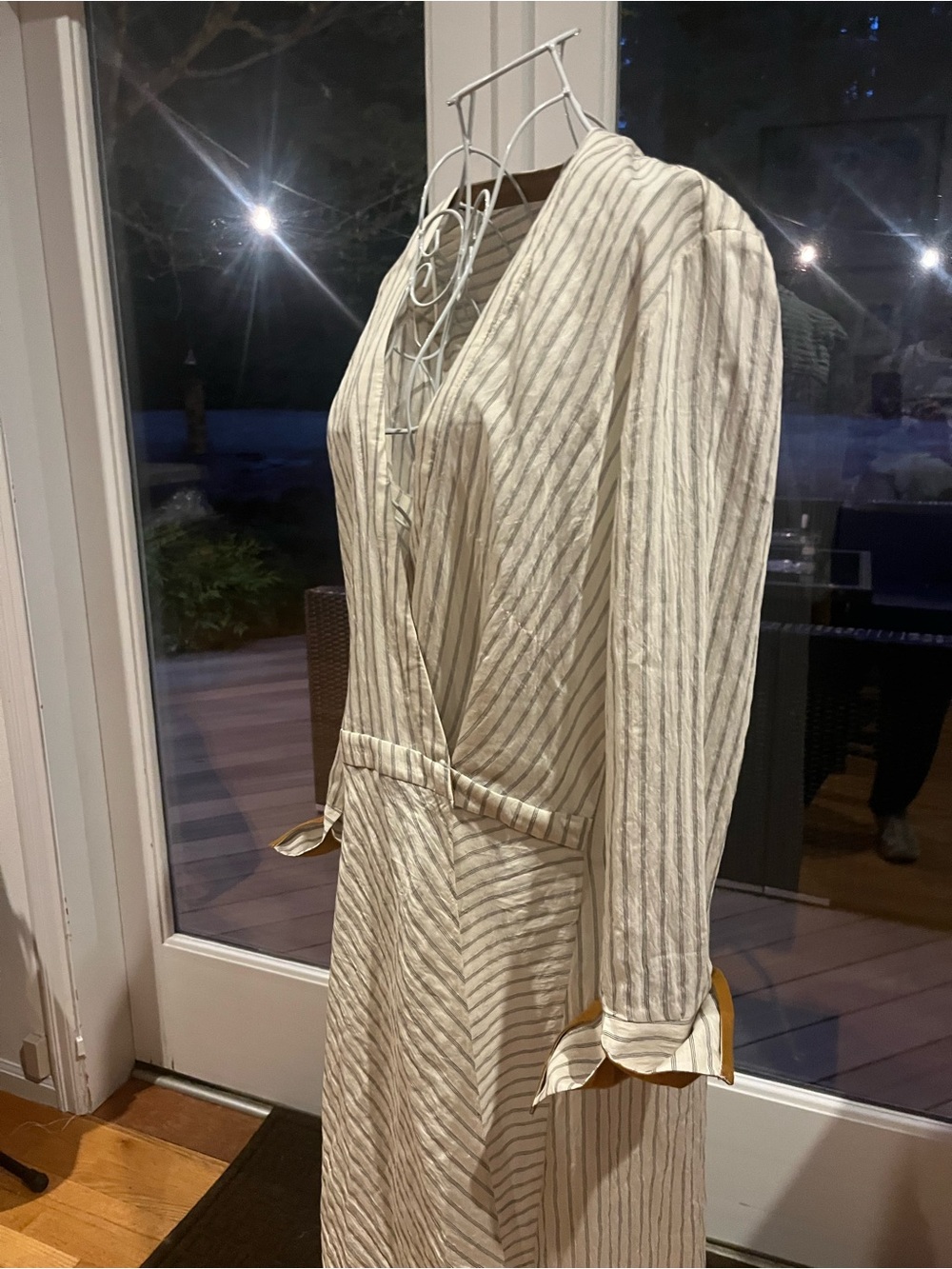 Women’s Striped V-Neck Long Sleeve Dress - Cream